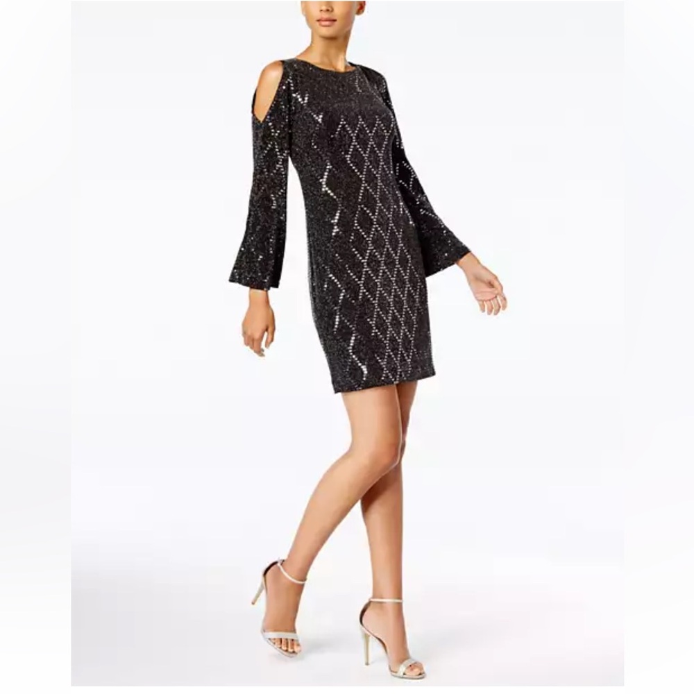 🆕 Beautiful Sequined Metallic Cold-Shoulder Dress in Plus Size 14 NWT💐